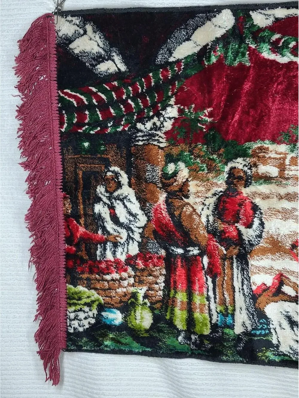 Vtg Velvet Tapestry Woven Cotton Wall Art 44x20” Rectangle Desert Scene Camels